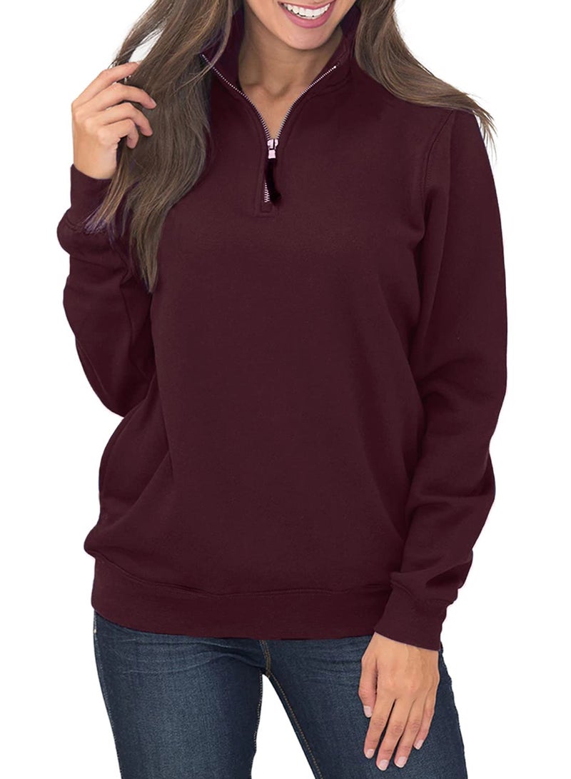 Samefar Womens Fall Tunic Sweatshirts Full Sleeve 1/4 Zip Fleece Warm Soft Pullover Purplish Red Shirt and Blouse Small - Image 1